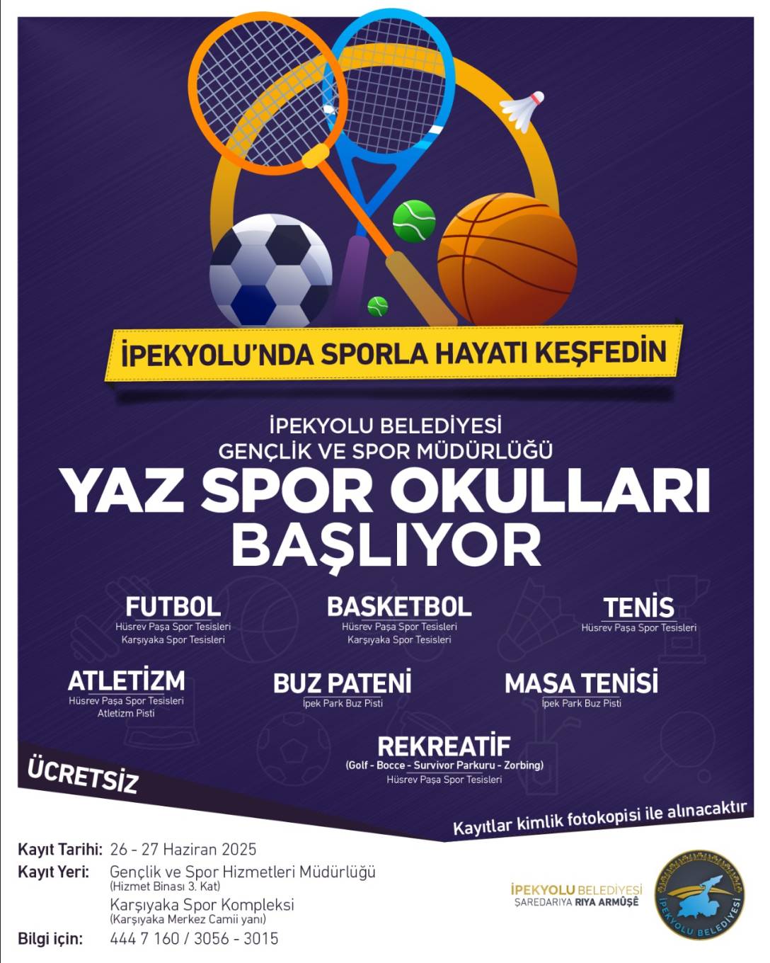 İpekyolu Belediyesi yaz spor okullarının kayıtları 26 Haziran'da