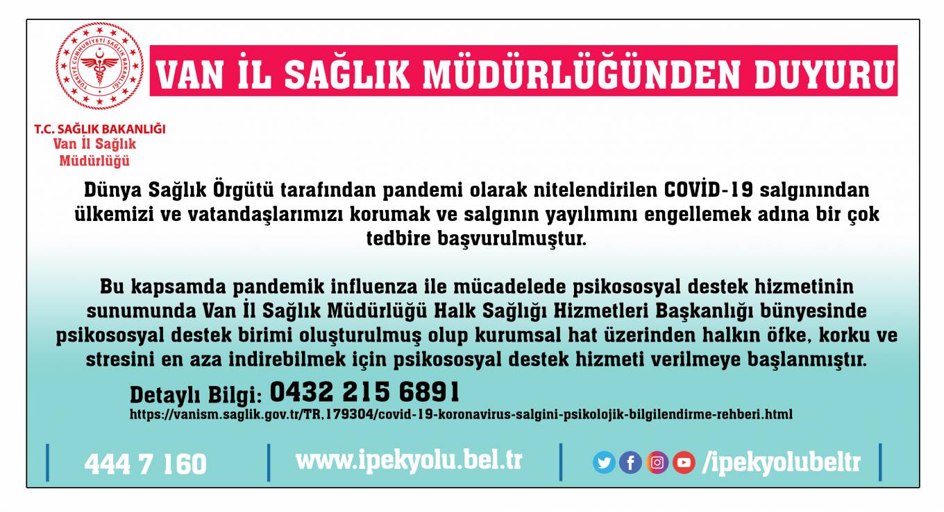 Van İl Sağlık Müdürlüğünden Psikososyal Destek Hattı